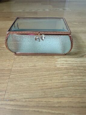Nicole Miller Rose Gold Glass Jewelry Box with Crystal Bow Accent